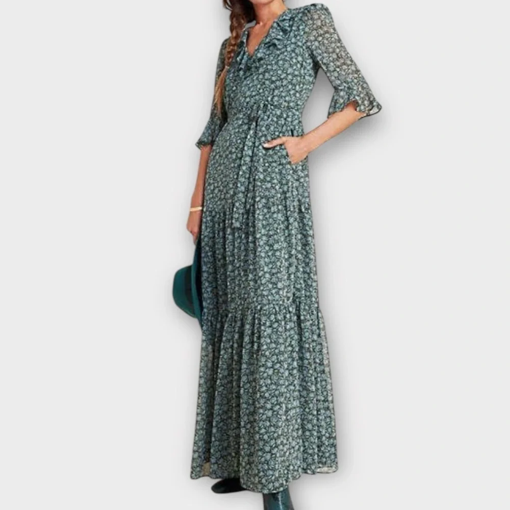 Gal Meets Glam Women’s Roberta Dress Size 2 Ruffled Maxi Cottagecore Prairie